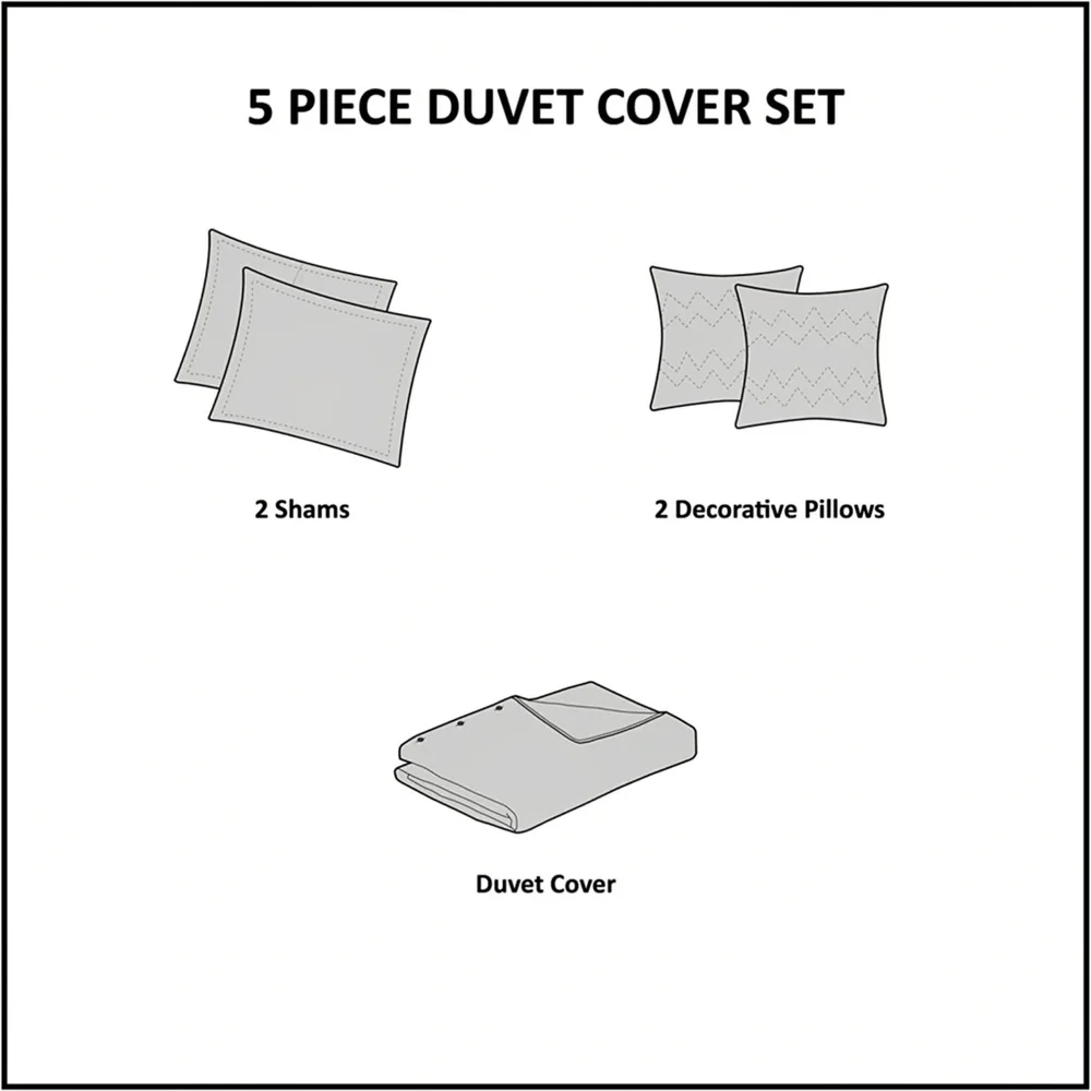 Raina 5 Piece Metallic Printed Duvet Cover Set, Queen, Blush/Gold NWT